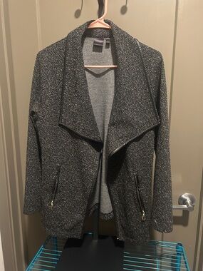 Rafaella Charcoal Grey Open-Front Draped Jacket with Zip Pockets